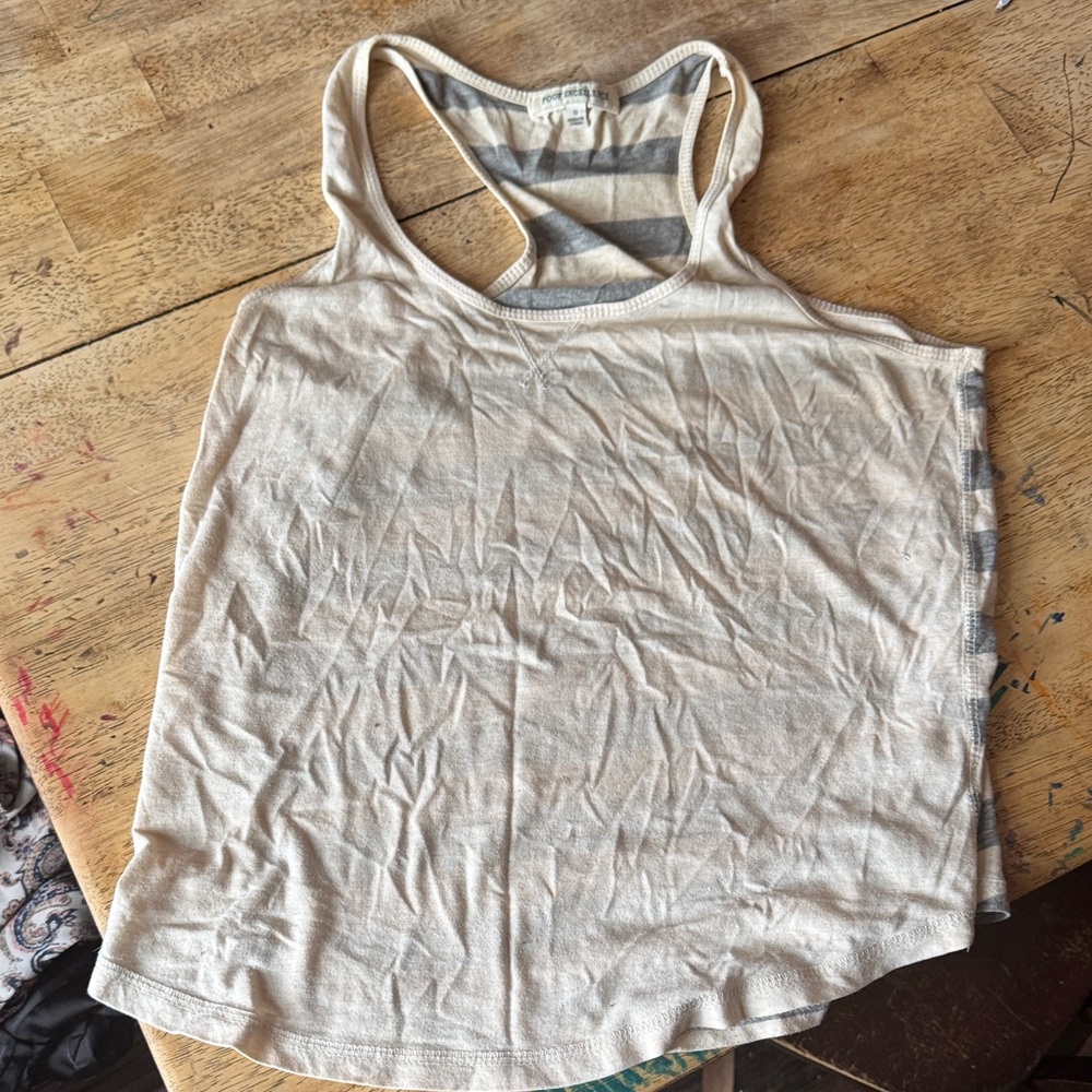 Poof Excellence Cream and Gray Striped Tank Top